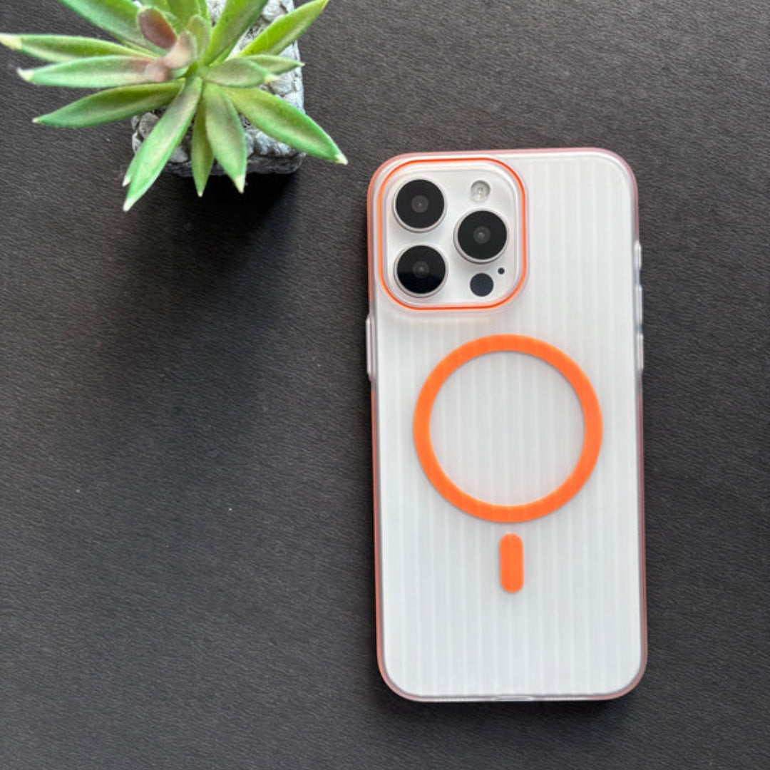 MagSafe-Compatible iPhone Case with Non-Slip Edge Corrugated Design - Orange