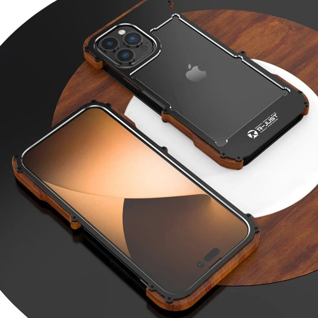 Natural Wood &amp; Aluminum Bumper Case for iPhones | Anti-Shock Frame Cover