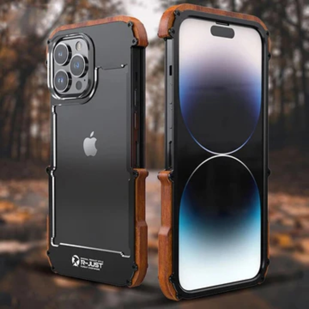 Natural Wood &amp; Aluminum Bumper Case for iPhones | Anti-Shock Frame Cover