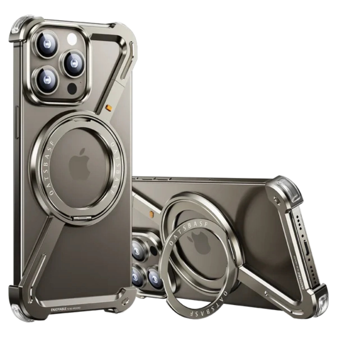 Premium Z-Shape Metal Case for iPhone 15 Pro – Shockproof, Magnetic &amp; Rotatable Ring Stand