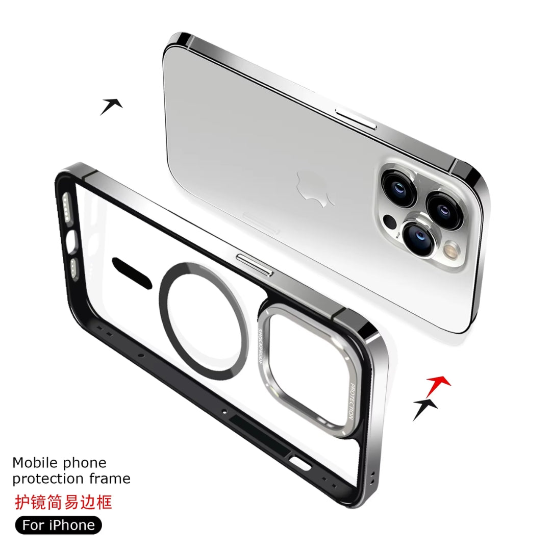 Stainless Steel Frame MagSafe-Compatible Case/Cover for iPhone 15 Series - Transparent