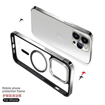 Stainless Steel Frame MagSafe-Compatible Case/Cover for iPhone 15 Series - Transparent