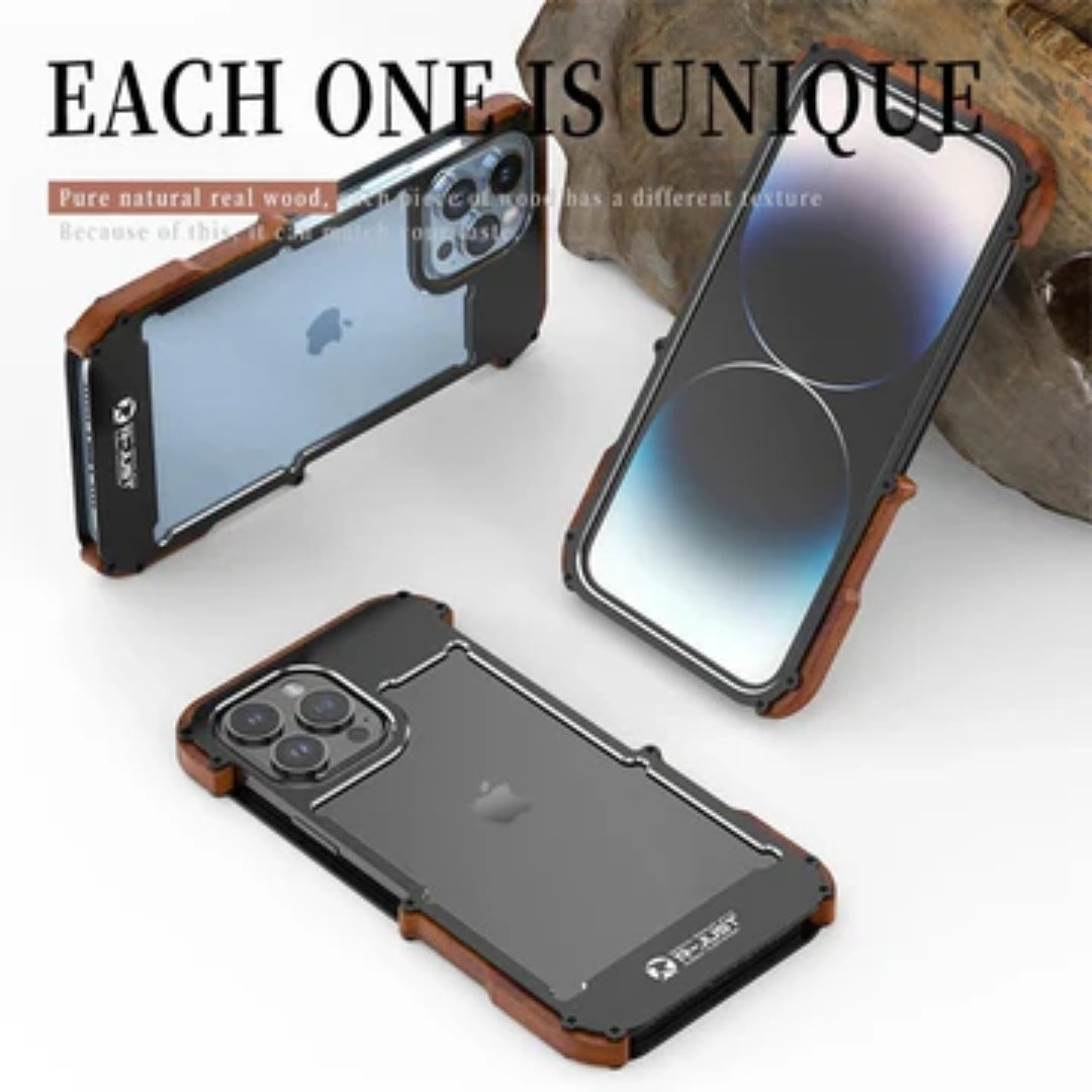 Natural Wood &amp; Aluminum Bumper Case for iPhones | Anti-Shock Frame Cover