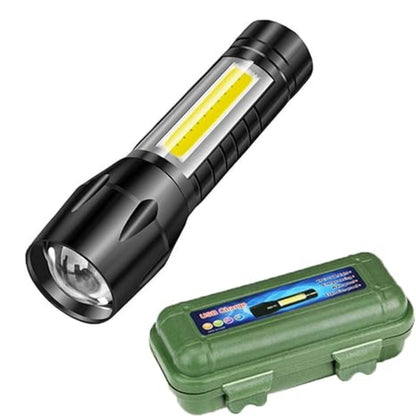 Mini Waterproof LED Flashlight with COB Light, USB Rechargeable, 3 Modes – Black