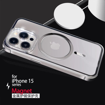 Stainless Steel Frame MagSafe-Compatible Case/Cover for iPhone 15 Series - Transparent