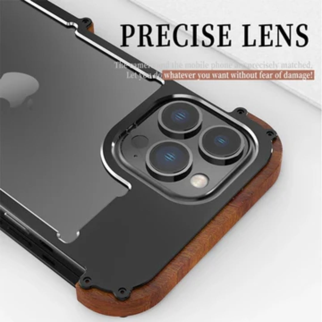 Natural Wood &amp; Aluminum Bumper Case for iPhones | Anti-Shock Frame Cover