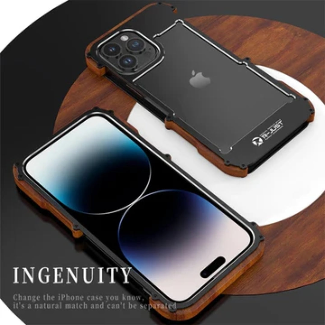 Natural Wood &amp; Aluminum Bumper Case for iPhones | Anti-Shock Frame Cover