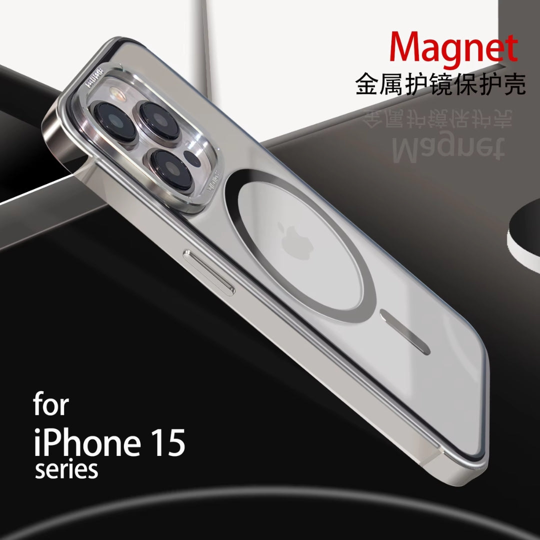 Stainless Steel Frame MagSafe-Compatible Case/Cover for iPhone 15 Series - Transparent