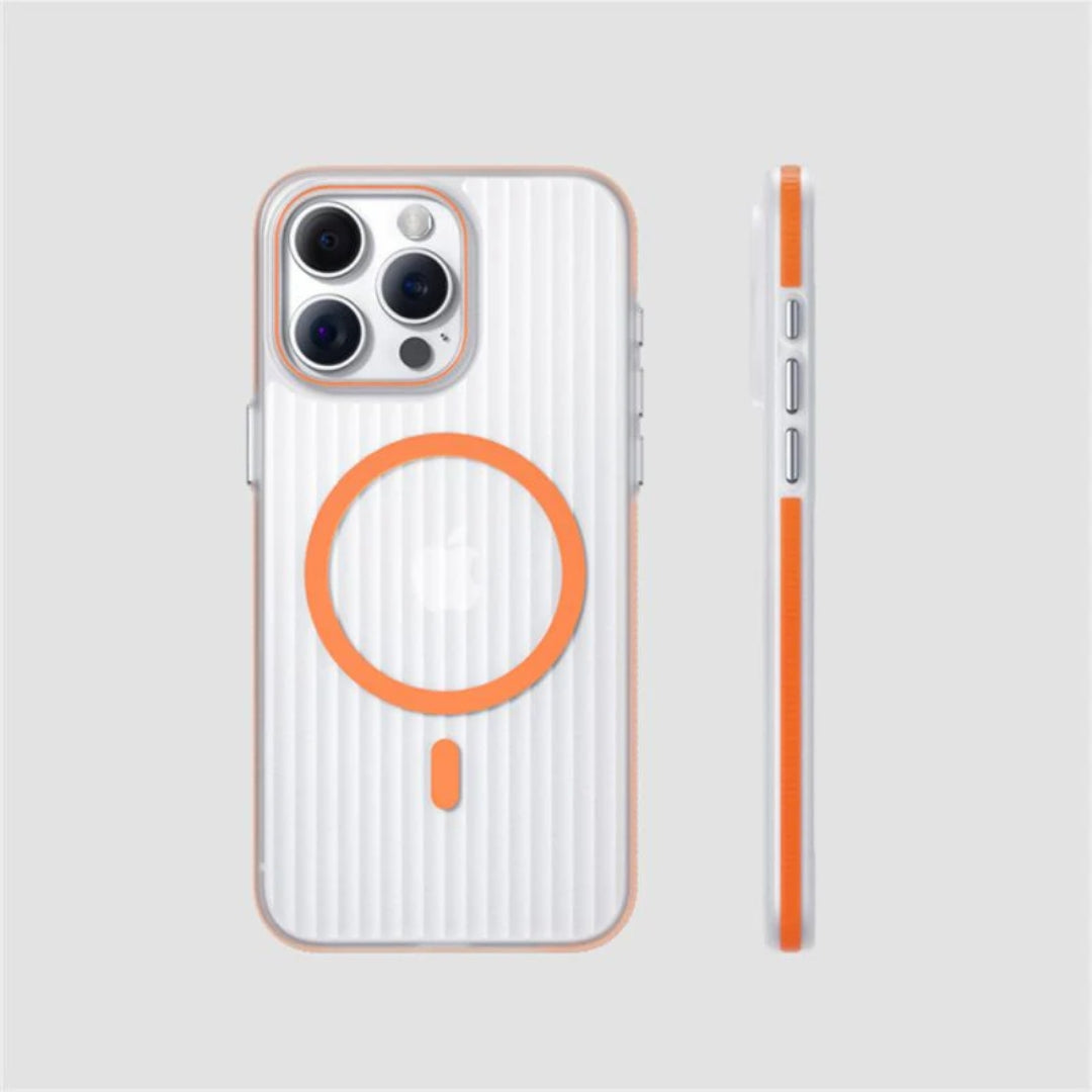 MagSafe-Compatible iPhone Case with Non-Slip Edge Corrugated Design - Orange