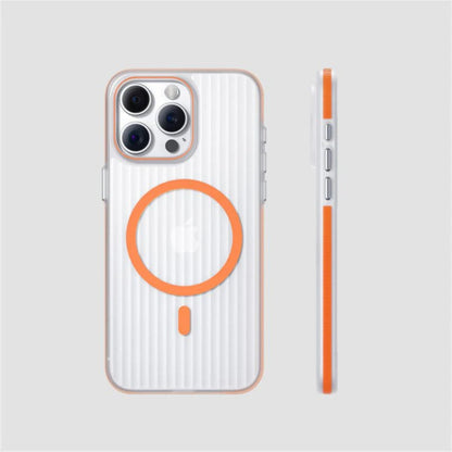 MagSafe-Compatible iPhone Case with Non-Slip Edge Corrugated Design - Orange