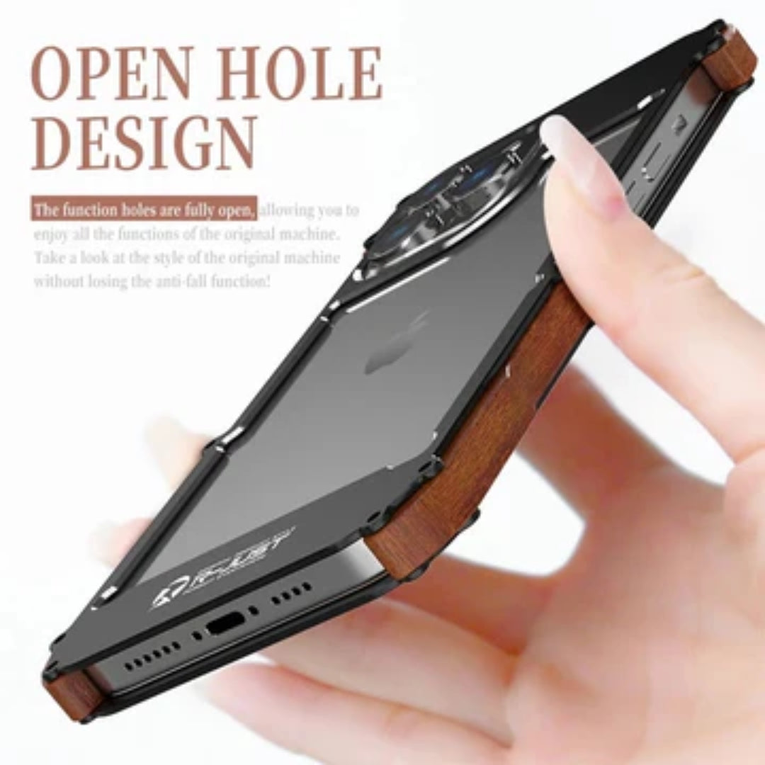 Natural Wood &amp; Aluminum Bumper Case for iPhones | Anti-Shock Frame Cover