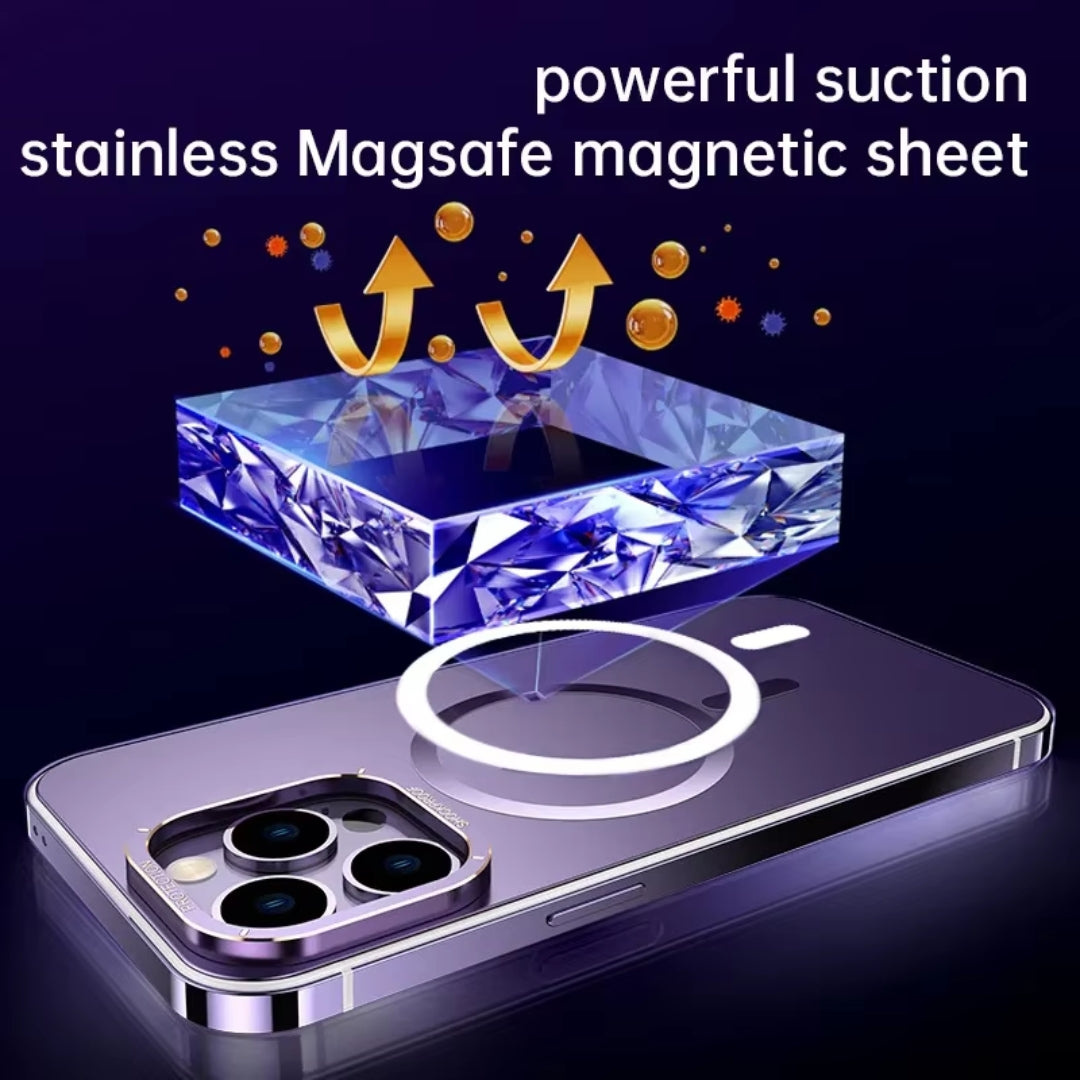 Stainless Steel Frame MagSafe-Compatible Case/Cover for iPhone 15 Series - Titanium