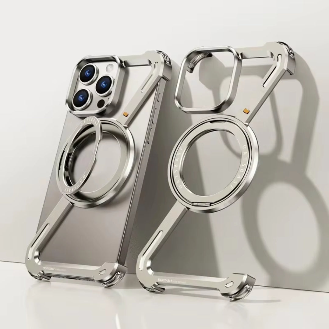 Premium Z-Shape Metal Case for iPhone 15 Pro – Shockproof, Magnetic &amp; Rotatable Ring Stand