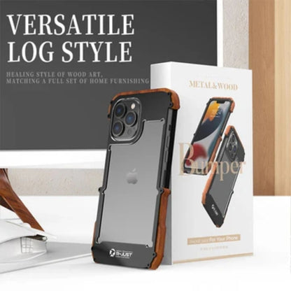 Natural Wood &amp; Aluminum Bumper Case for iPhones | Anti-Shock Frame Cover