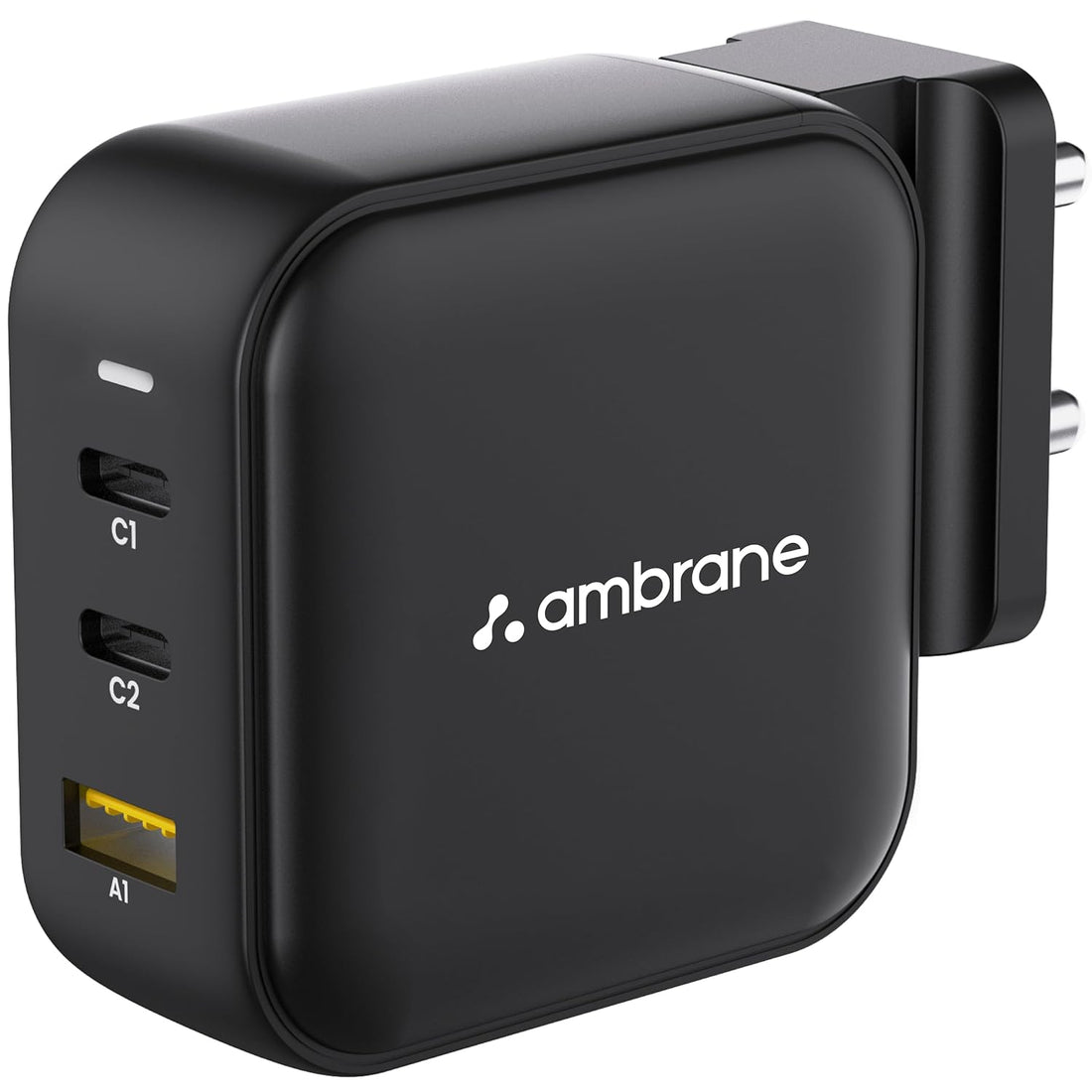 Ambrane 65W GaN Charger Adapter, 3 Ports - 2 Type C &amp; 1 USB (RAAP G65, Black)