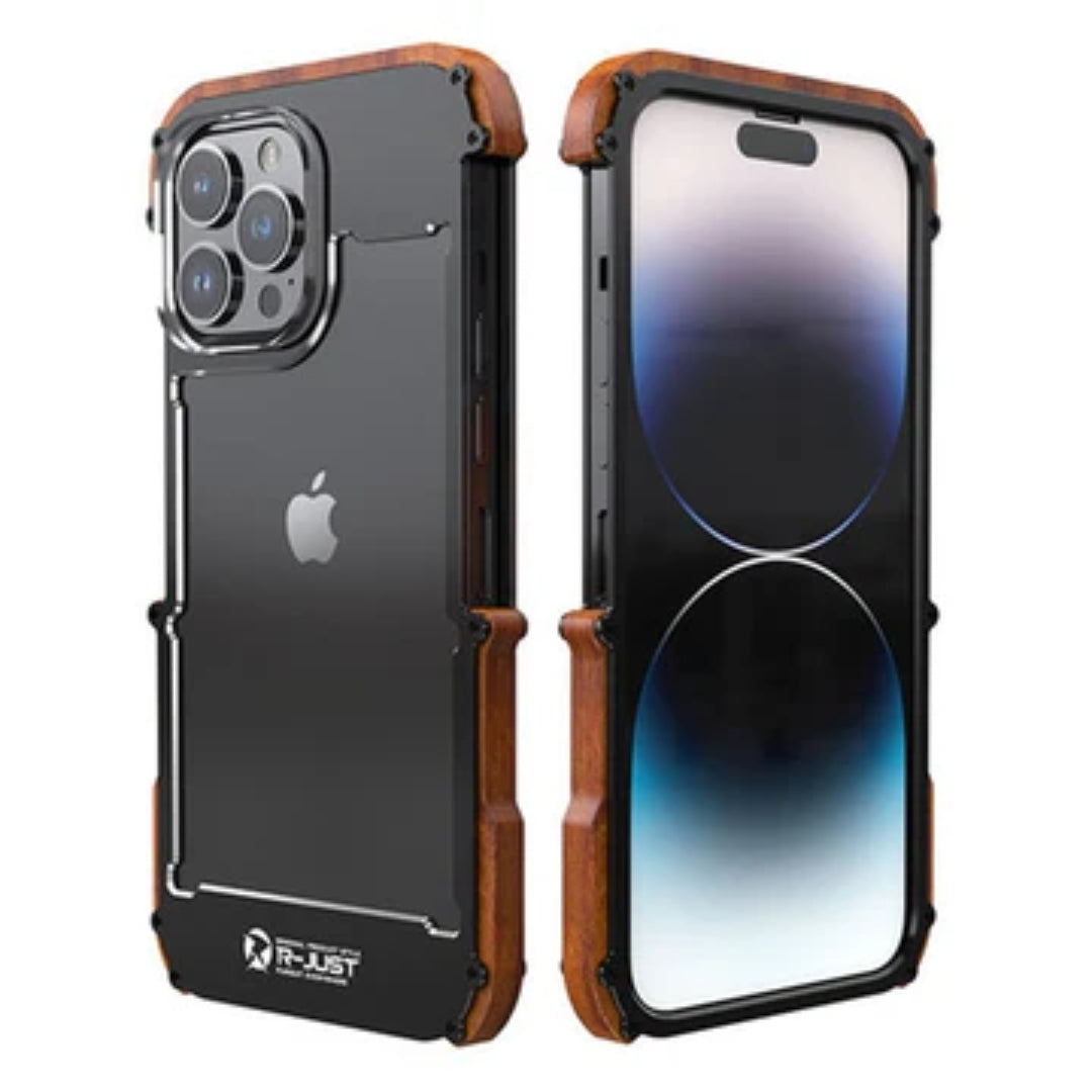 Natural Wood &amp; Aluminum Bumper Case for iPhones | Anti-Shock Frame Cover