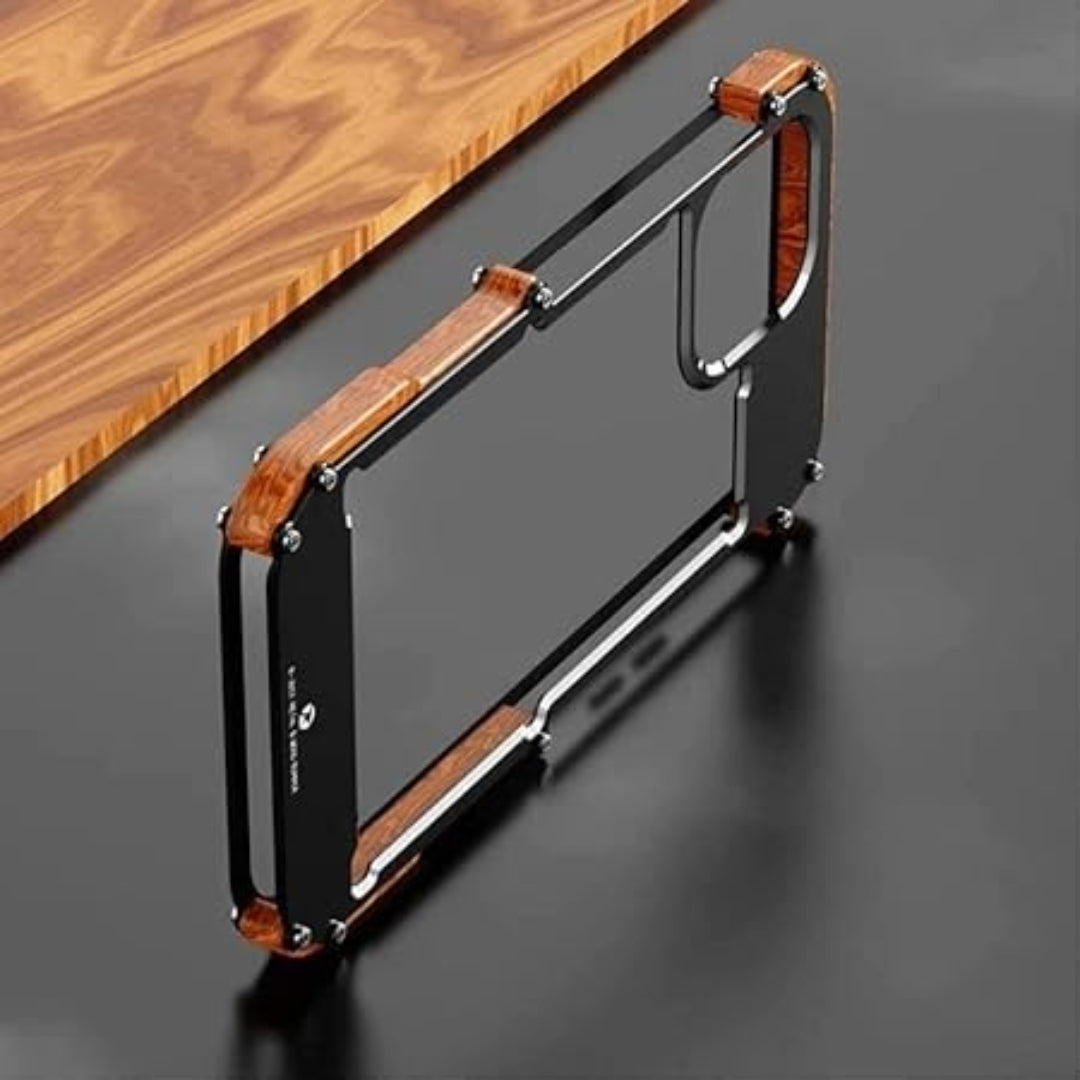 Natural Wood &amp; Aluminum Bumper Case for iPhones | Anti-Shock Frame Cover