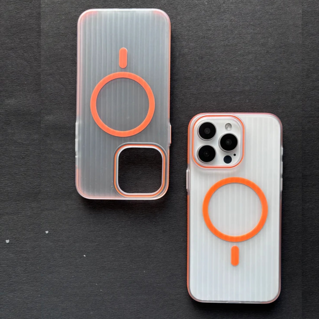 MagSafe-Compatible iPhone Case with Non-Slip Edge Corrugated Design - Orange