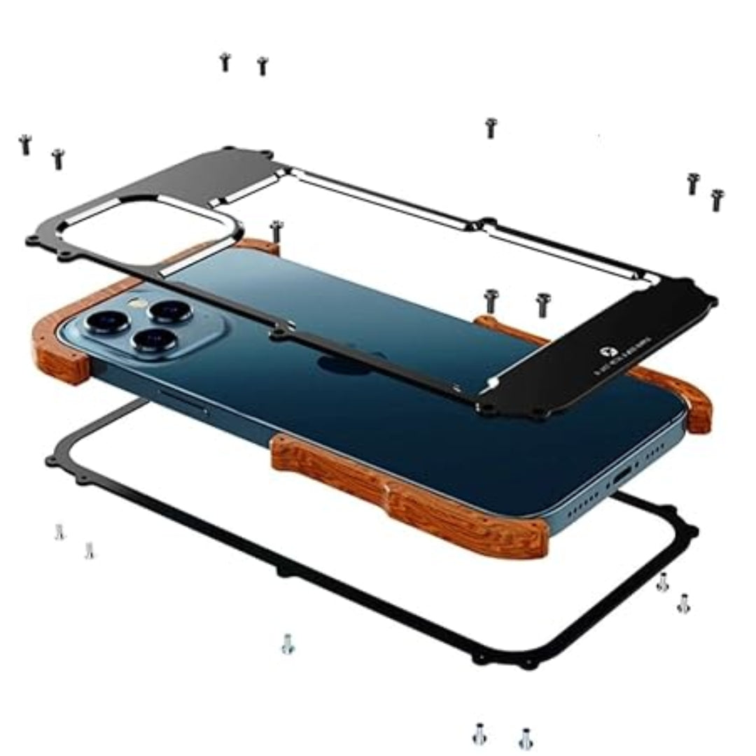 Natural Wood &amp; Aluminum Bumper Case for iPhones | Anti-Shock Frame Cover