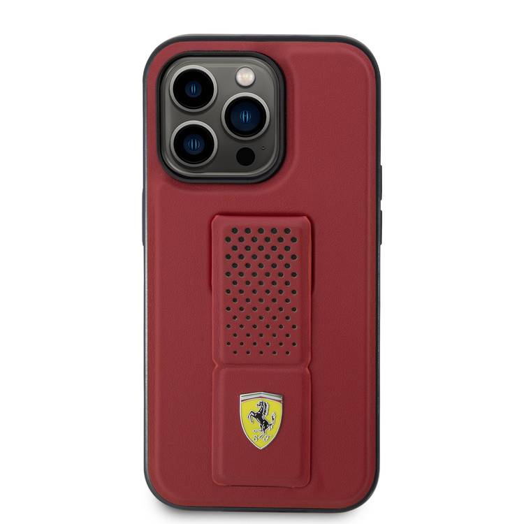 Ferrari Gripstand Case with Perforated Pattern for iPhone 15 Pro &amp; 15 Pro Max - Red