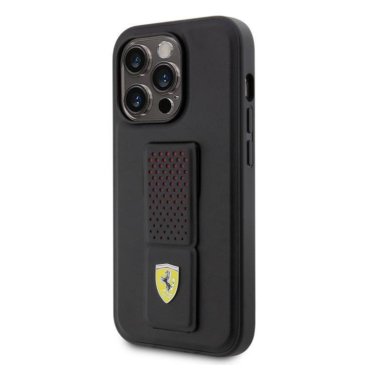 Ferrari Gripstand Case with Perforated Pattern for iPhone 15 Pro &amp; 15 Pro Max - Black