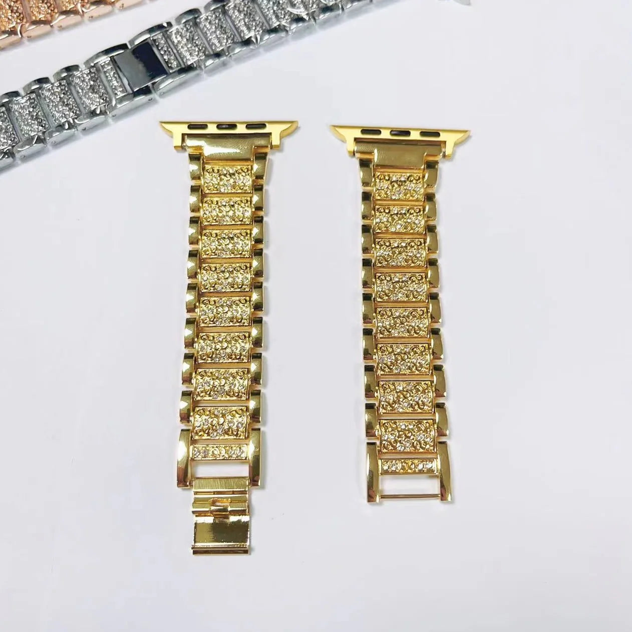 Gold Stone-Studded Metal Strap for Apple iWatch - Fits 42mm to 49mm Models