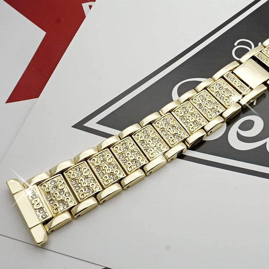 Gold Stone-Studded Metal Strap for Apple iWatch - Fits 42mm to 49mm Models