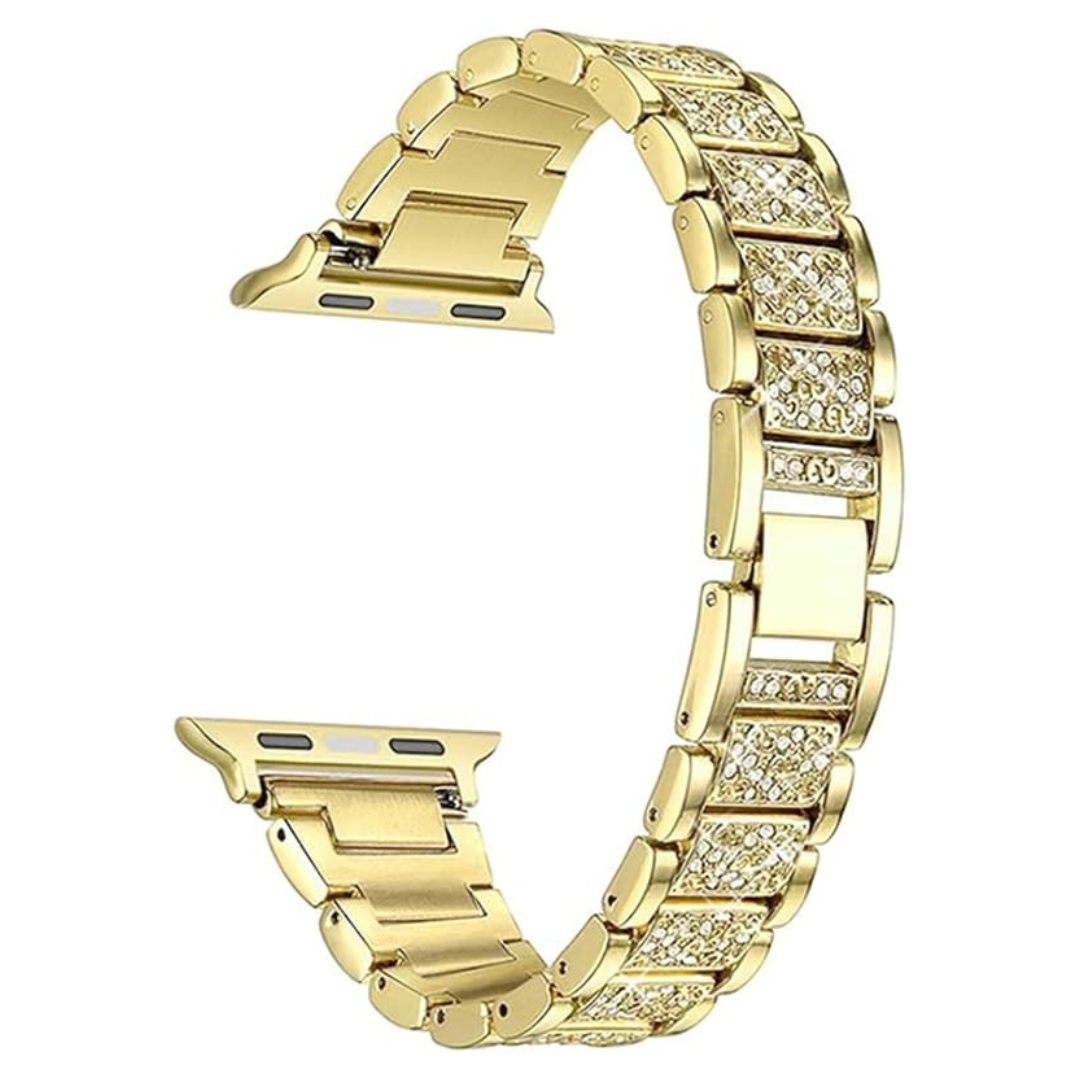 Gold Stone-Studded Metal Strap for Apple iWatch - Fits 42mm to 49mm Models