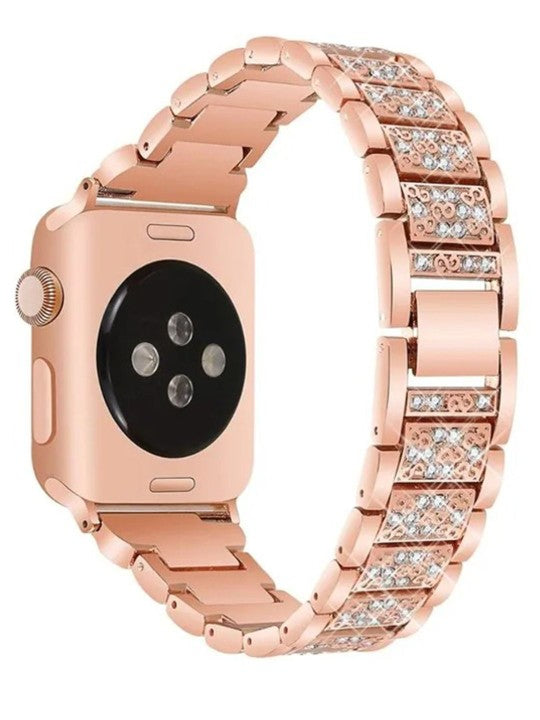 Rose Gold Stone-Studded Metal Strap for Apple iWatch - Fits 42mm to 49mm Models