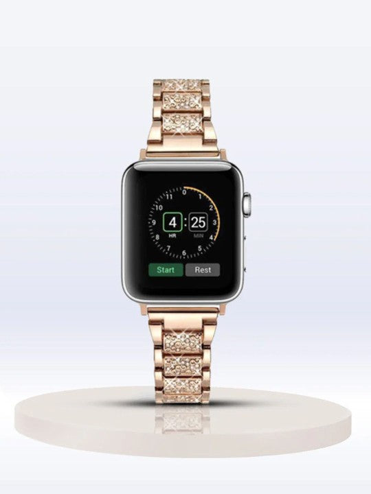 Rose Gold Stone-Studded Metal Strap for Apple iWatch - Fits 42mm to 49mm Models