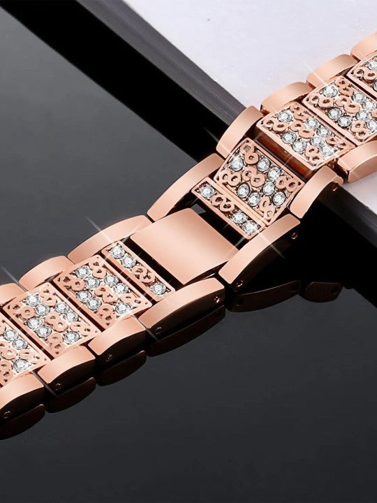 Rose Gold Stone-Studded Metal Strap for Apple iWatch - Fits 42mm to 49mm Models