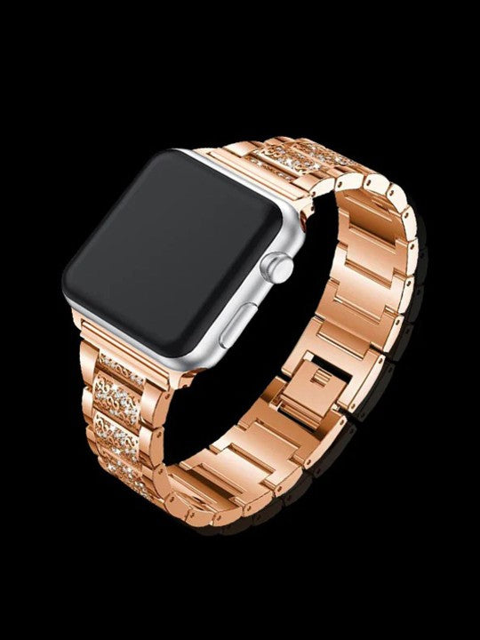 Rose Gold Stone-Studded Metal Strap for Apple iWatch - Fits 42mm to 49mm Models