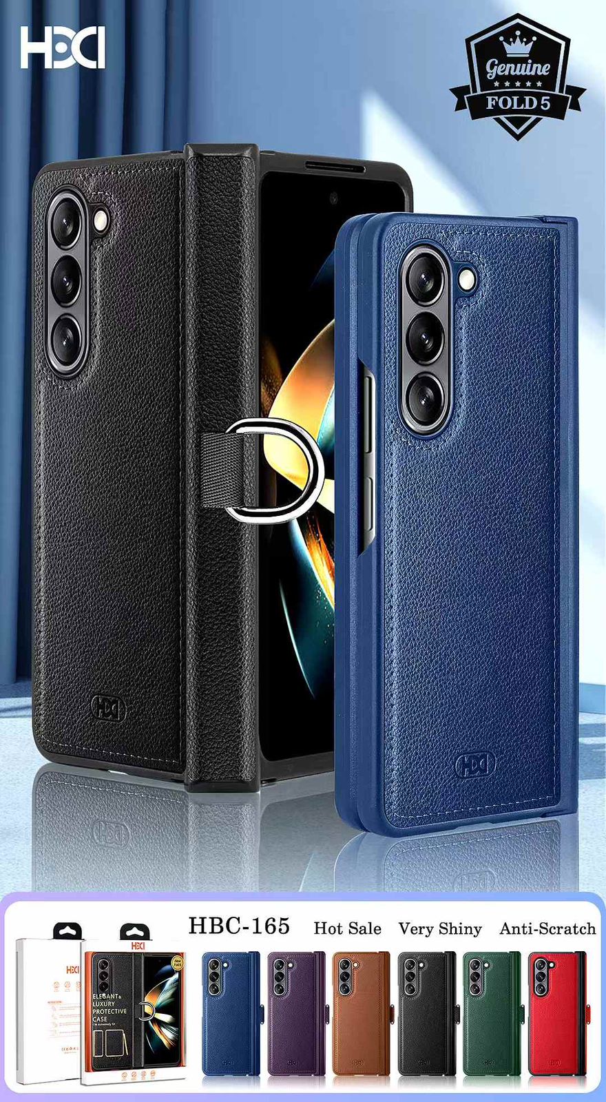 Samsung Galaxy Z Fold 6 &amp; Z Fold 5 PU Leather Hinge Protection Metal Ring Case/Cover