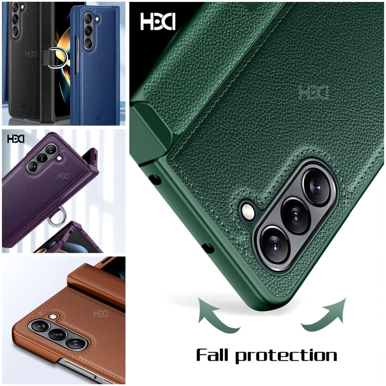 Samsung Galaxy Z Fold 6 &amp; Z Fold 5 PU Leather Hinge Protection Metal Ring Case/Cover