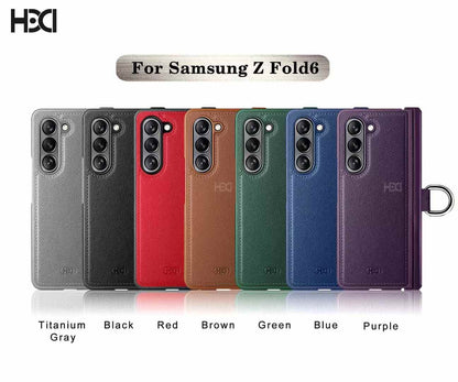 Samsung Galaxy Z Fold 6 &amp; Z Fold 5 PU Leather Hinge Protection Metal Ring Case/Cover