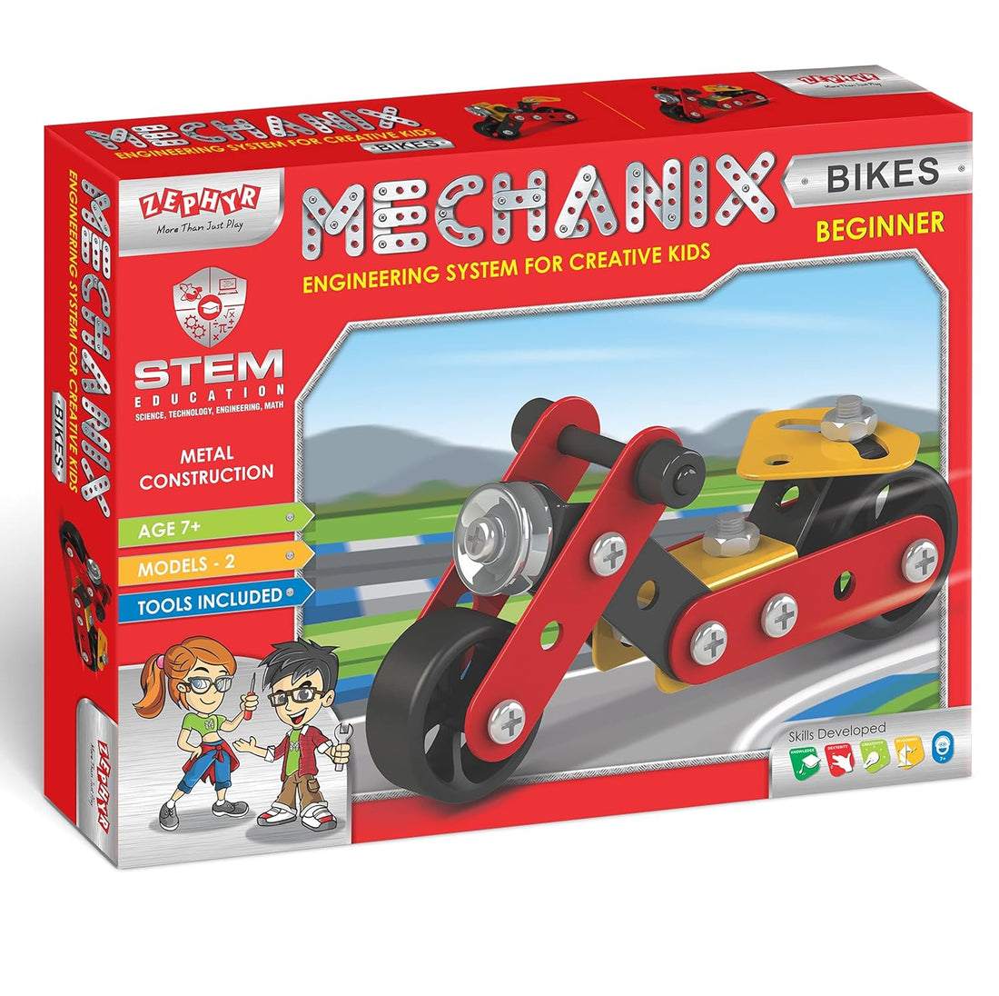 Zephyr Mechanix Beginner Bike DIY Stem Education Building and Metal Construction Set